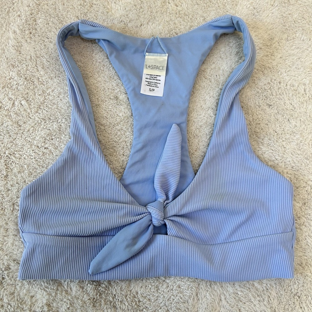L Space Tara Ribbed Racerback Bikini Swim Top Small NWOT Reversible Riv blue